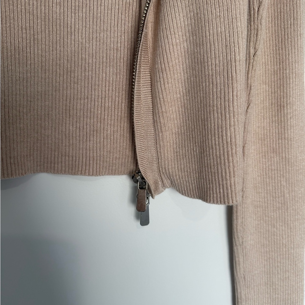 Beige Ribbed Zip-Up Cardigan size medium - Picture 5 of 10